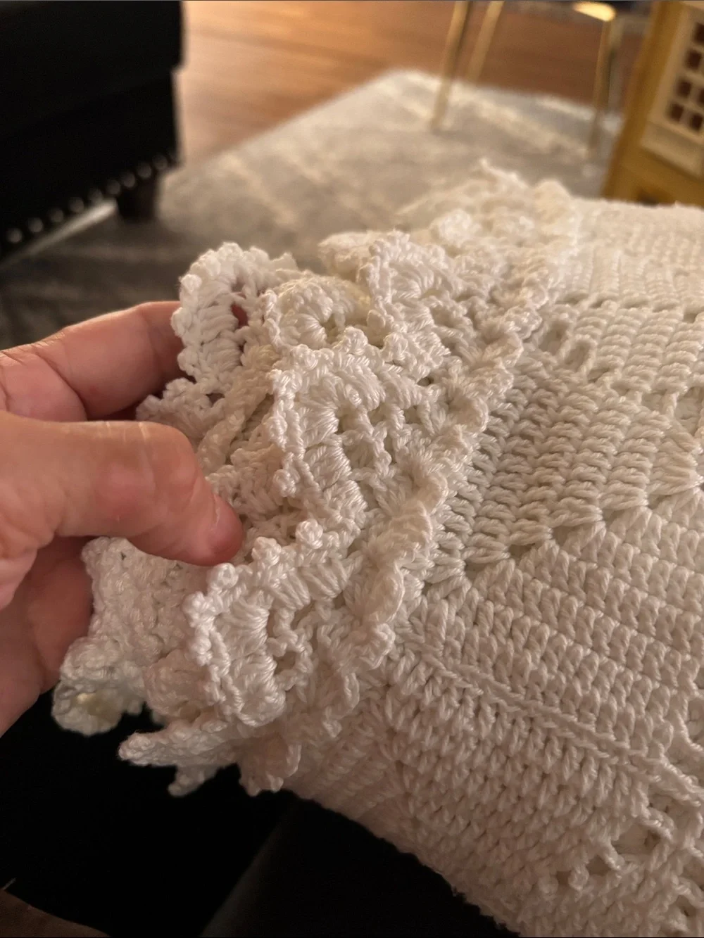 Handmade White Crochet Throw Blanket or bedspread size queen